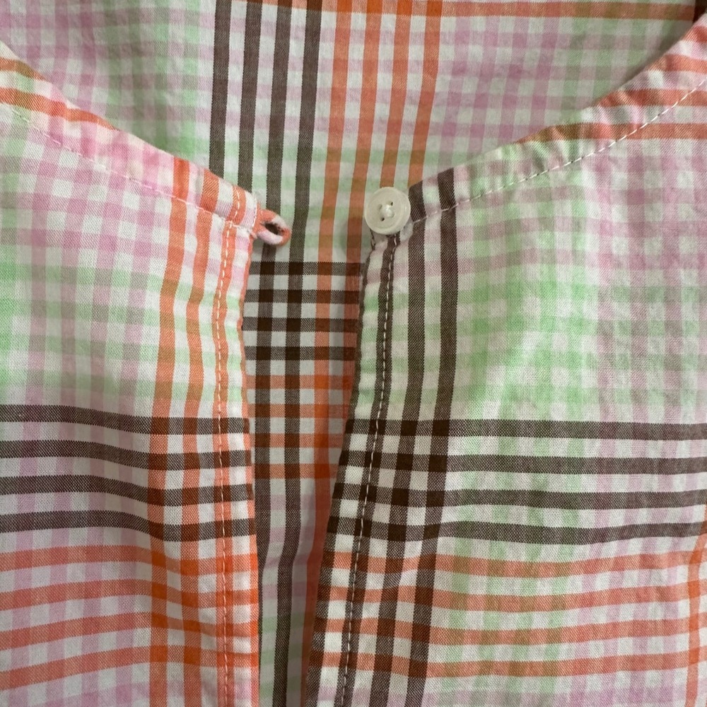 Lands End 1X‎ Plaid Tunic Top Long Sleeve Pink Lace Trim Button Keyhole Prairie - Picture 8 of 8